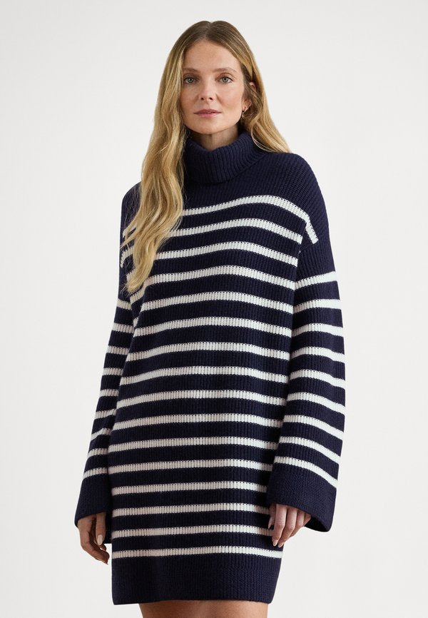 Lauren Ralph Lauren STRIPED WOOL-CASHMERE TURTLENECK DRESS