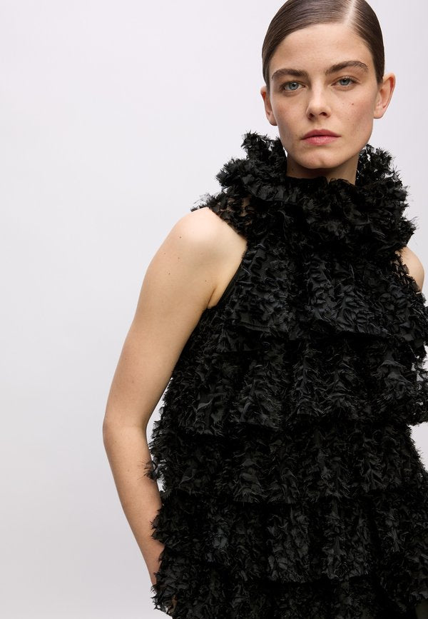 KARL LAGERFELD KARL STUDIO RUFFLE MESH TOP