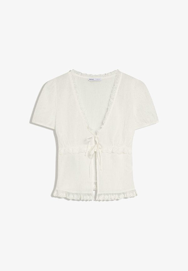 Bershka SHORT SLEEVE TIE BLOUSE - Blouse - white