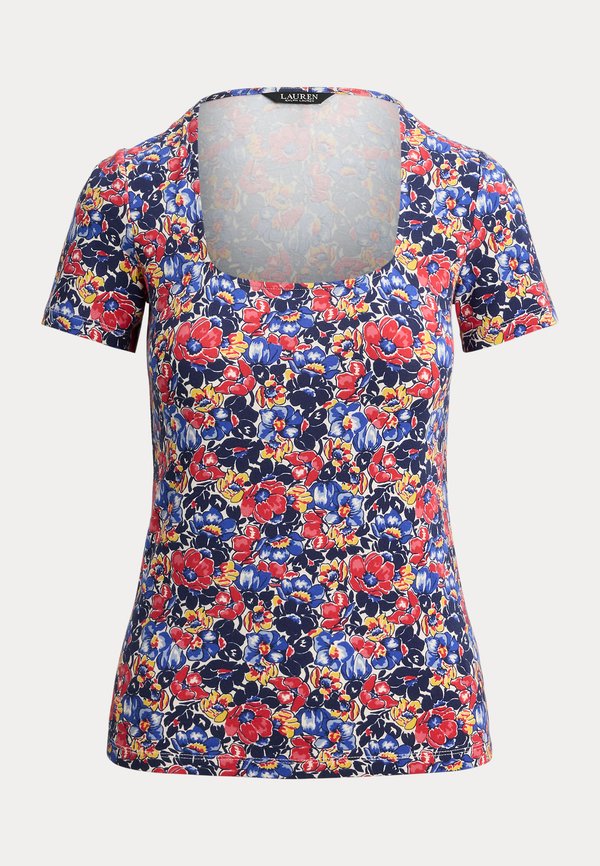 Lauren Ralph Lauren FLORAL COTTON JERSEY SQUARE-NECK TOP