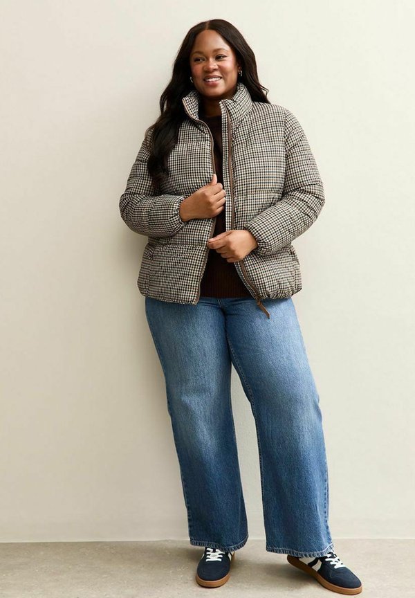 New Look Curves CURVES HOUNDSTOOTH CHECK PATTERN CROPPED PUFFER
