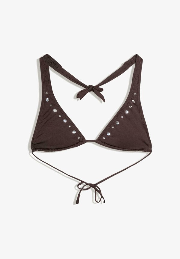 Bershka STUDDED - Bikini top - dark brown