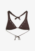 Bershka STUDDED - Bikini top - dark brown