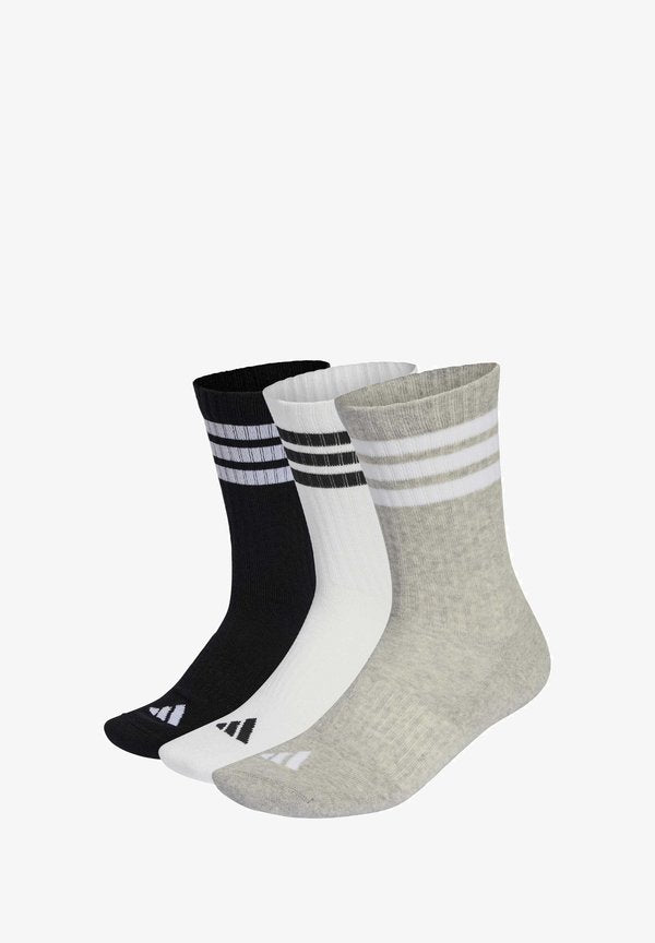 adidas Performance STRIPES CUSHIONED CREW SOCKS UNISEX 3 PACK - Sports socks - medium grey/heather/white/black