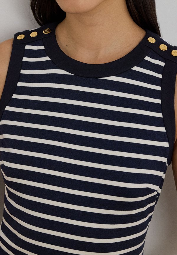 Lauren Ralph Lauren STRIPED SNAP‑TRIM PONTE SHEATH DRESS