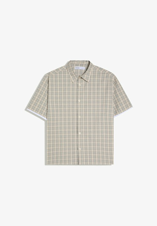 Bershka SHORT SLEEVE CHECK SHIRT - Shirt - sand