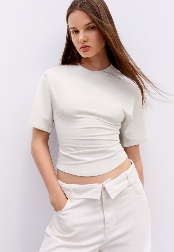 Bershka SHORT SLEEVE CORSET - T-SHIRT - Print T-shirt - white