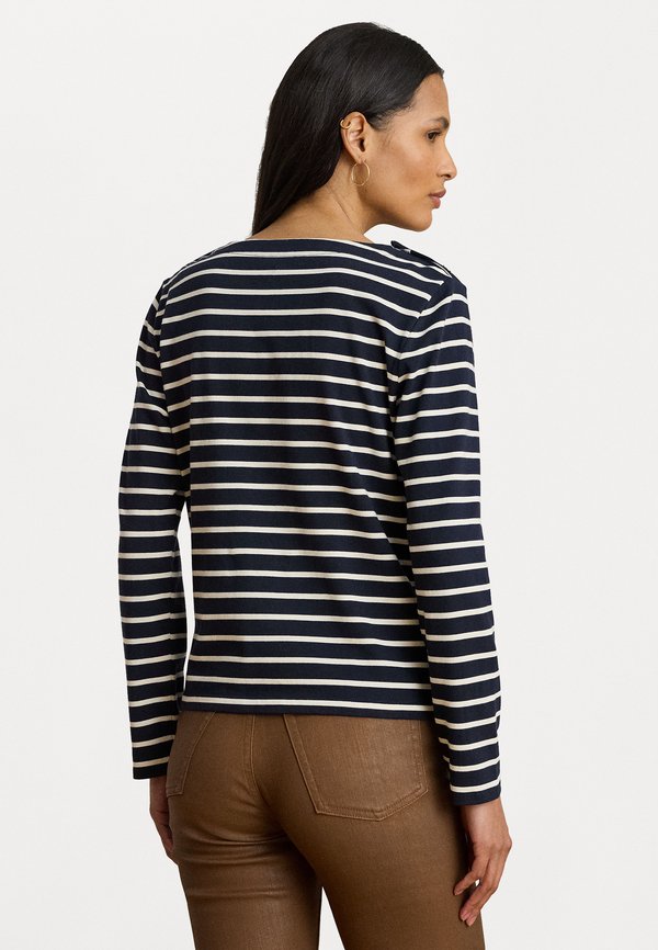 Lauren Ralph Lauren STRIPED JERSEY SNAP-TRIM BOATNECK TOP
