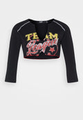 Jaded London CROPPED RAGLAN WITH CONTRAST STITCH & PLACEMENT SCREEN PRINT