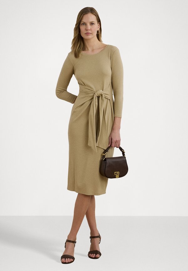 Lauren Ralph Lauren TIE-FRONT COTTON-BLEND CREWNECK DRESS