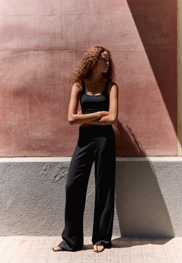 Bershka WIDE-LEG - TROUSERS - Trousers - black