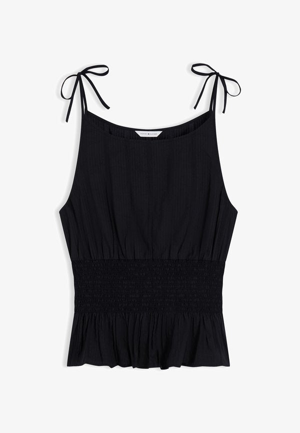 Tommy Hilfiger SMOCKED SHOULDER TIE NS TOP - SMOCKING WITH TIE - Top - black