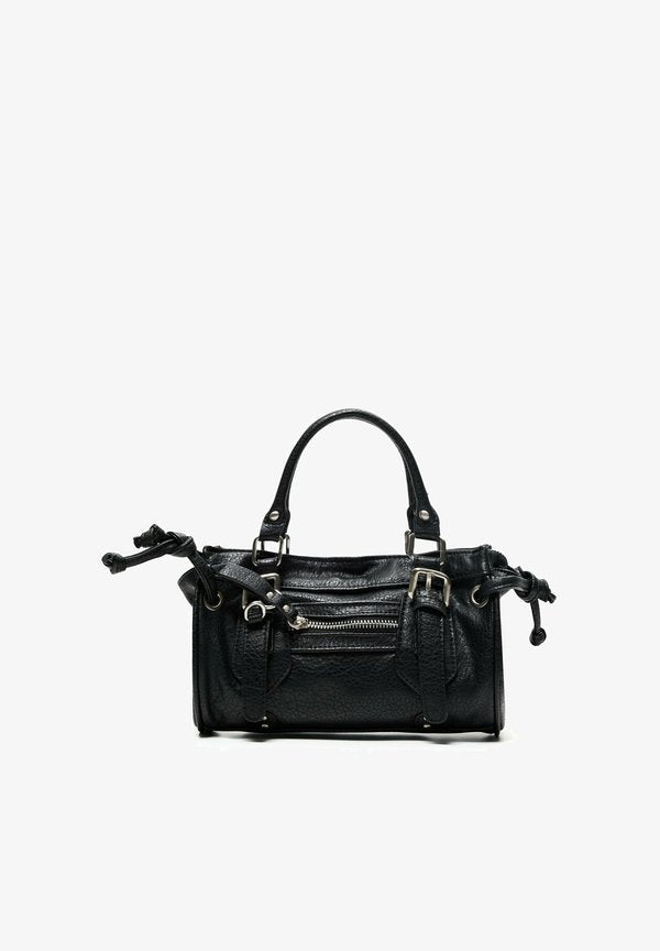 Bershka BUCKLED - MINI BAG - Handbag - black