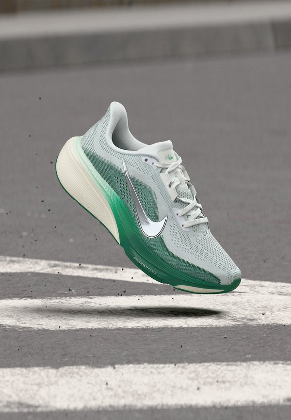 Nike Performance AIR ZOOM PEGASUS 42 - Road running shoes - white/metallic silver-coloured/malachite/barely green/sail