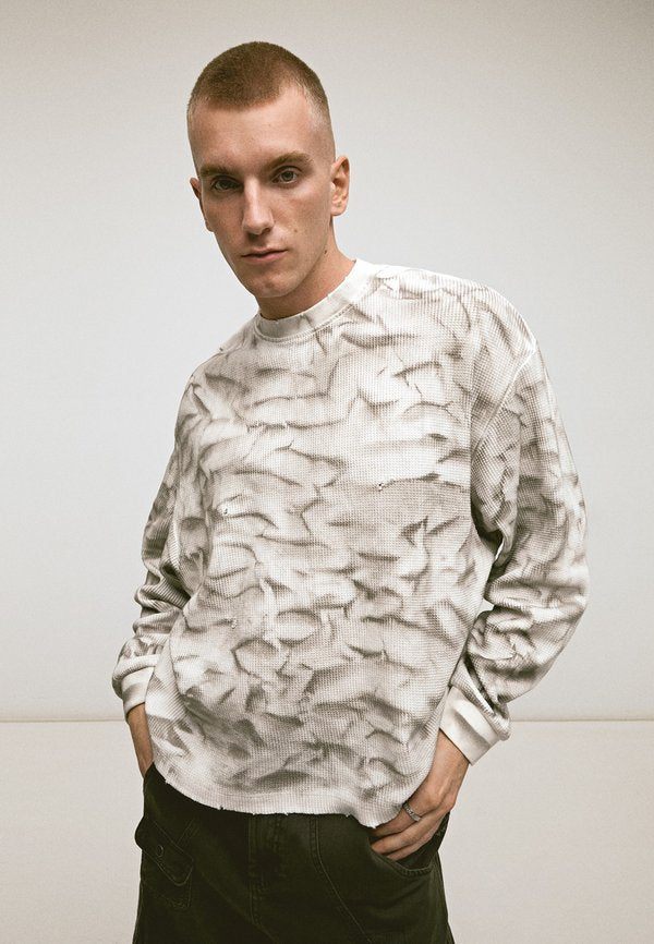 Bershka HEAVY WEIGHT TIE-DYE LONG SLEEVE - T-SHIRT - Long sleeved top - white
