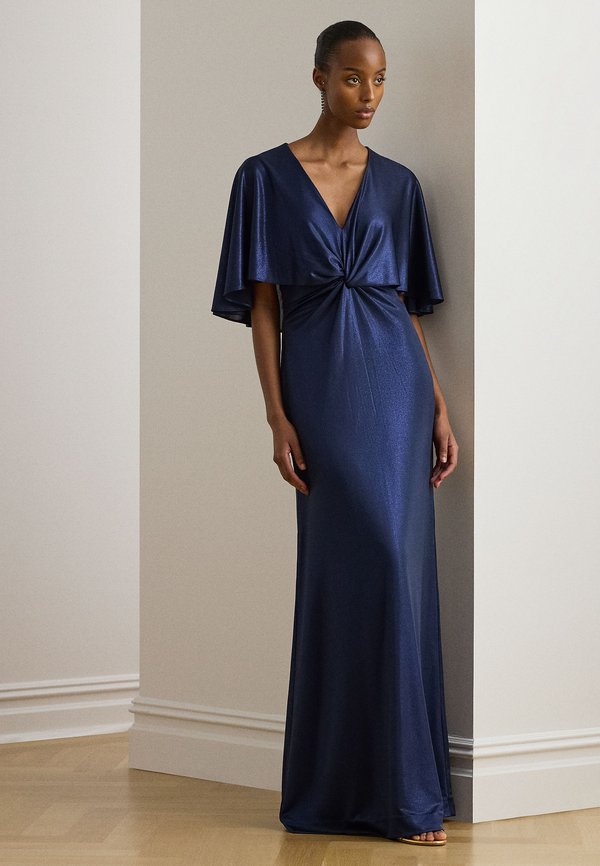 Lauren Ralph Lauren METALLIC JERSEY TWIST-FRONT CAPE GOWN