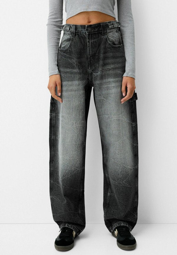 Bershka CARPENTER - Wide Leg - black
