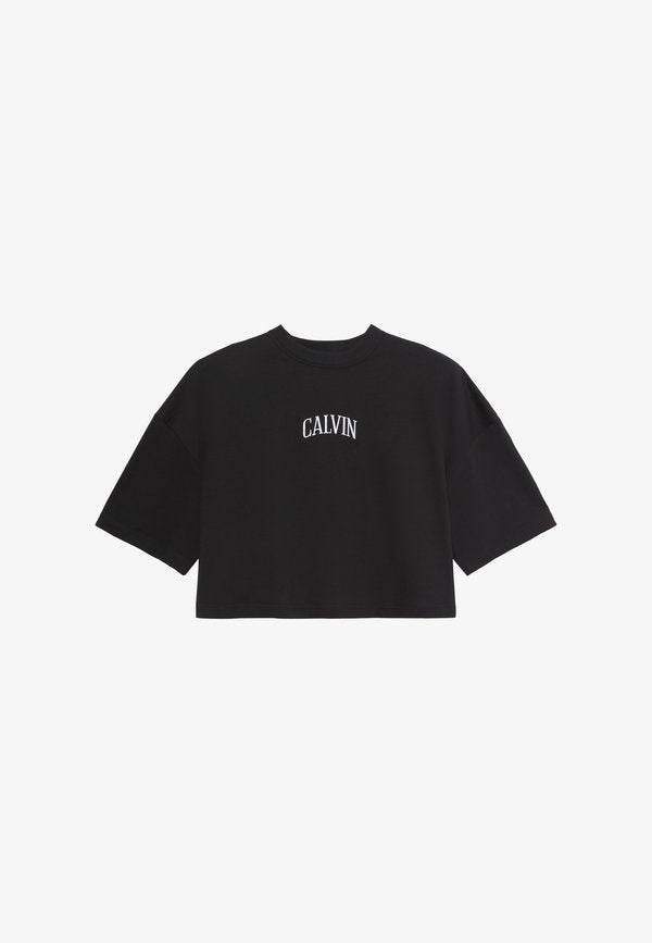 Calvin Klein Jeans BOXY CROPPED BACK VARISTY LOGO - Print T-shirt - black