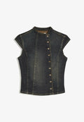 Bershka DENIM DOUBLE-BREASTED WITH BUTTONS - TOP - Blouse - dark blue