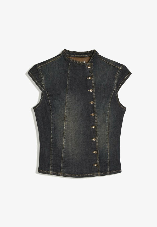 Bershka DENIM DOUBLE-BREASTED WITH BUTTONS - TOP - Blouse - dark blue