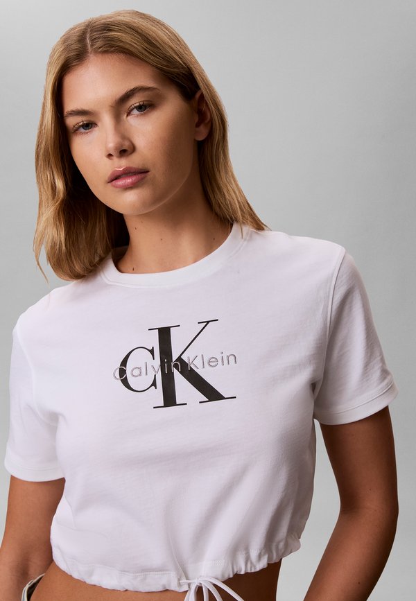 Calvin Klein Jeans MONOLOGO CROPPED TIE TEE - Print T-shirt - bright white