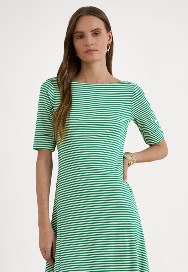 Lauren Ralph Lauren Petite STRIPED STRETCH COTTON RIBBED MIDI DRESS