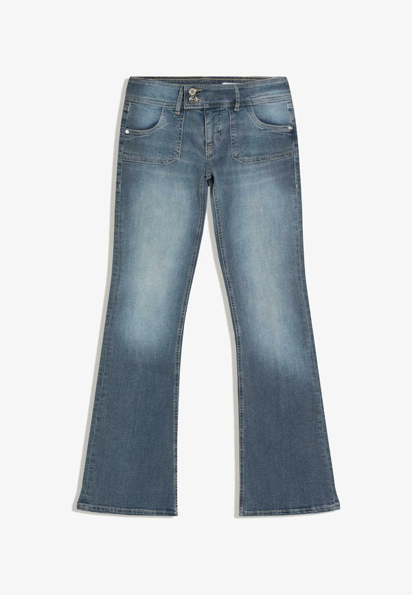 Bershka LOW-RISE - Bootcut jeans - dark blue