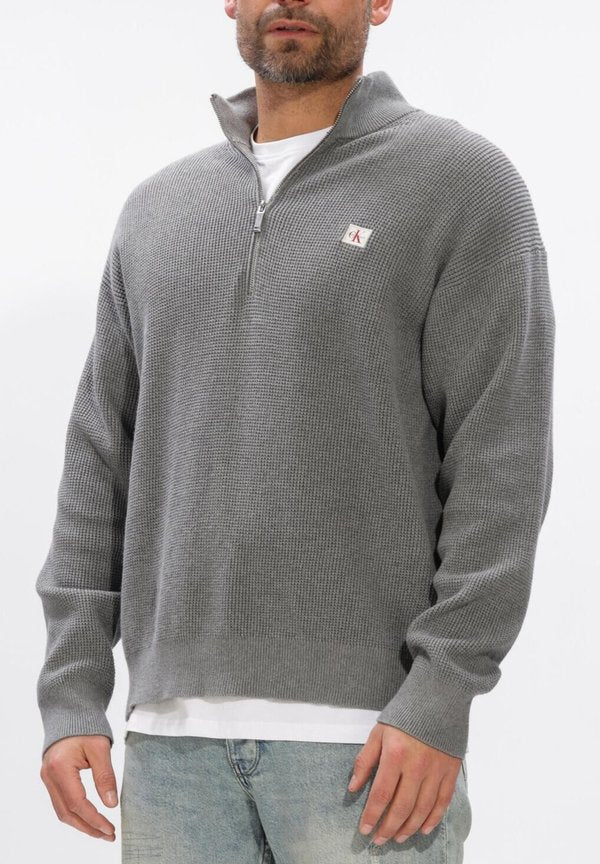 Calvin Klein WAFFLE QUARTER ZIP - Jumper - pe medium grey heather