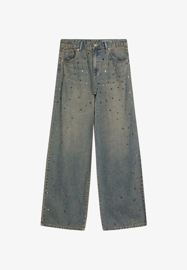 Bershka STUDDED BOYFRIEND - Relaxed fit jeans - blue denim
