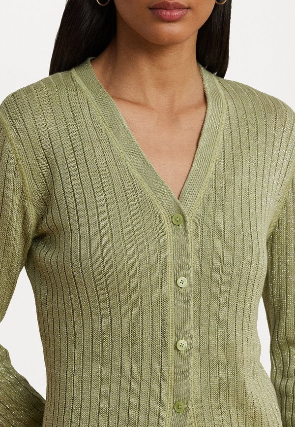 Lauren Ralph Lauren METALLIC LINEN BLEND RIB KNIT CARDIGAN