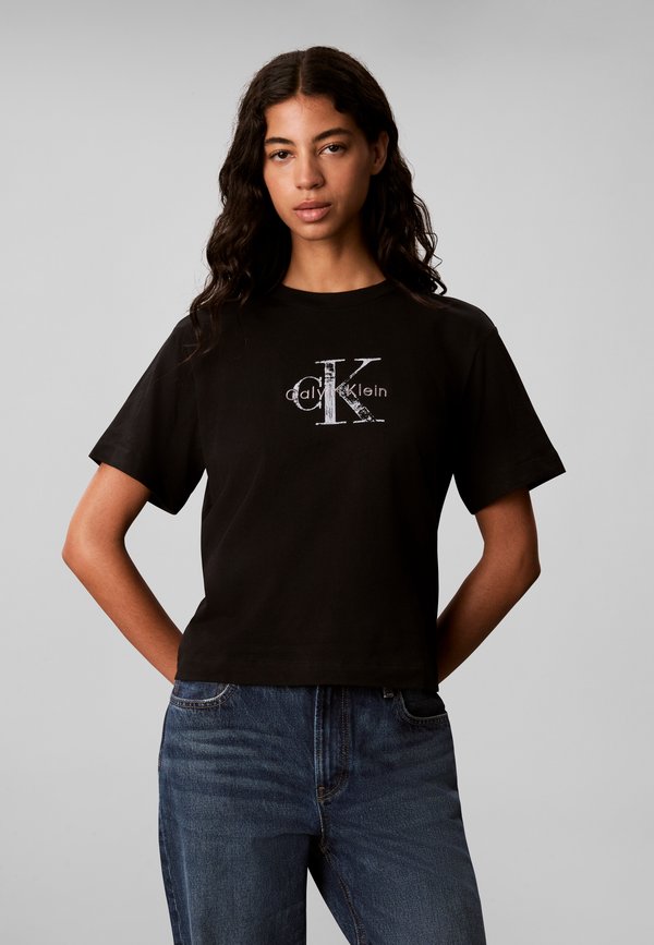 Calvin Klein Jeans BOXY HAND DRAWN MONOLOGO  - Print T-shirt - black