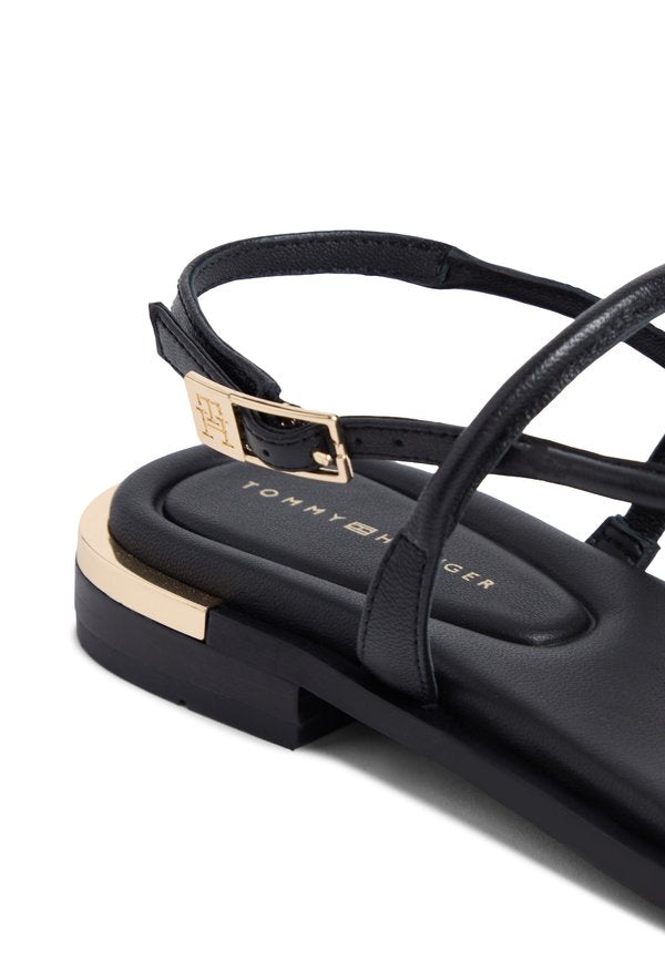 Tommy Hilfiger LEATHER TH MONOGRAM GOLD-TONE HEEL SANDALS