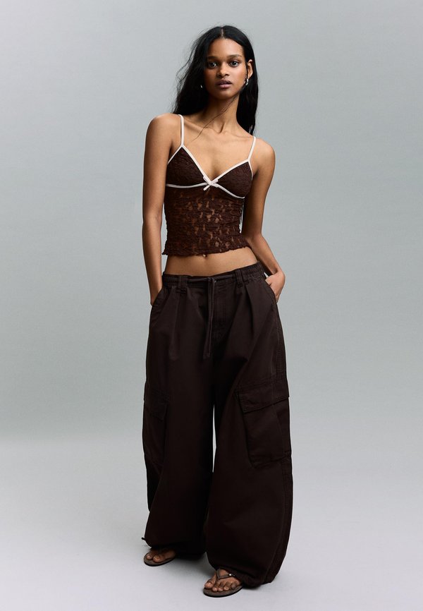 Bershka Top - dark brown