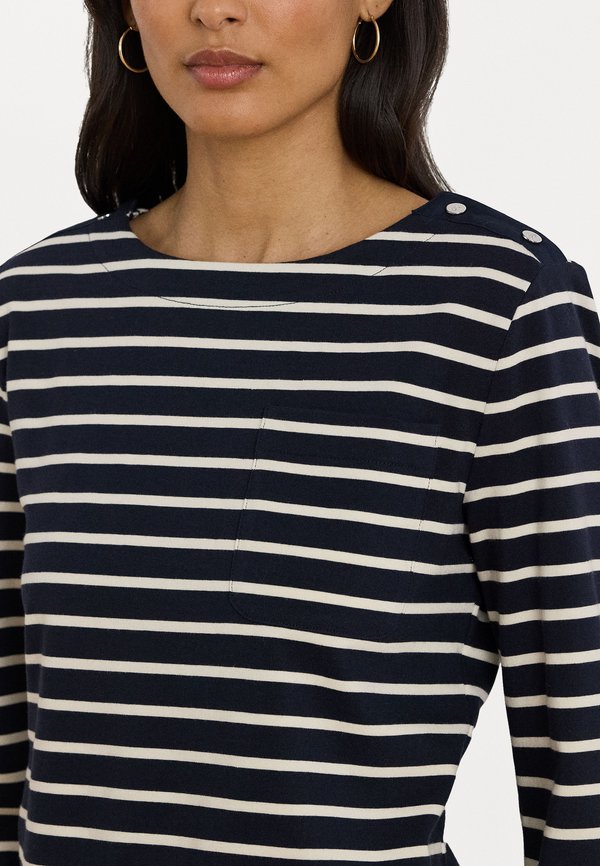 Lauren Ralph Lauren STRIPED JERSEY SNAP-TRIM BOATNECK TOP