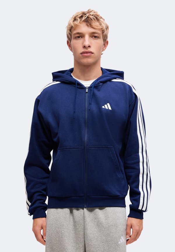 adidas Sportswear ESSENTIALS 3 STRIPES FULL ZIP HOODIE - Zip-up sweatshirt - team navy blue 2/white