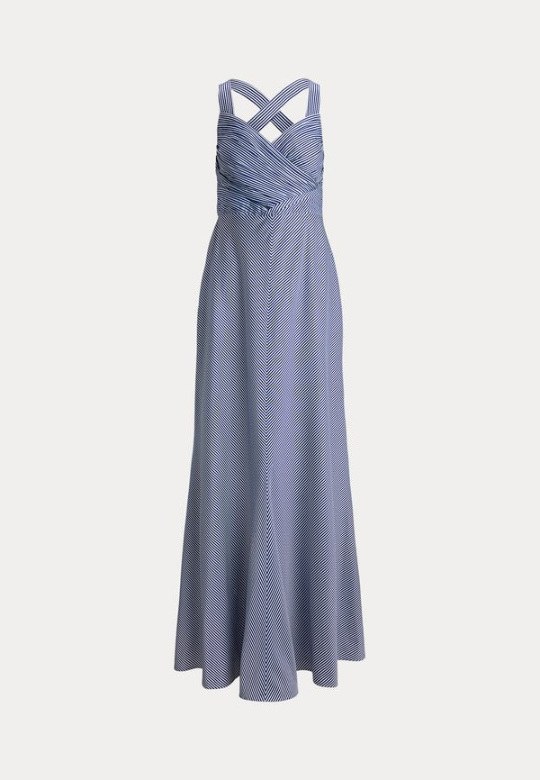 Lauren Ralph Lauren STRIPED PLEATED TAFFETA SLEEVELESS GOWN