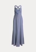 Lauren Ralph Lauren STRIPED PLEATED TAFFETA SLEEVELESS GOWN
