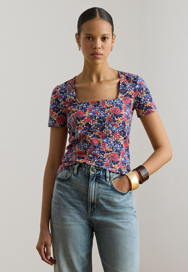 Lauren Ralph Lauren FLORAL COTTON JERSEY SQUARE-NECK TOP