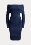 Lauren Ralph Lauren STRIPED RIBBED OFF-THE-SHOULDER DRESS