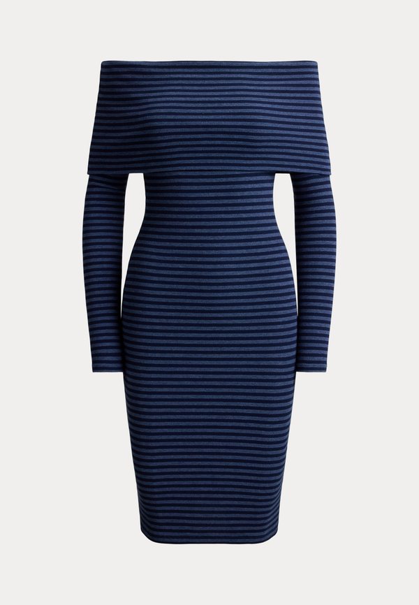 Lauren Ralph Lauren STRIPED RIBBED OFF-THE-SHOULDER DRESS