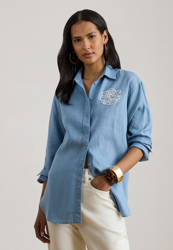 Lauren Ralph Lauren Petite RELAXED FIT EYELET-LOGO LINEN SHIRT
