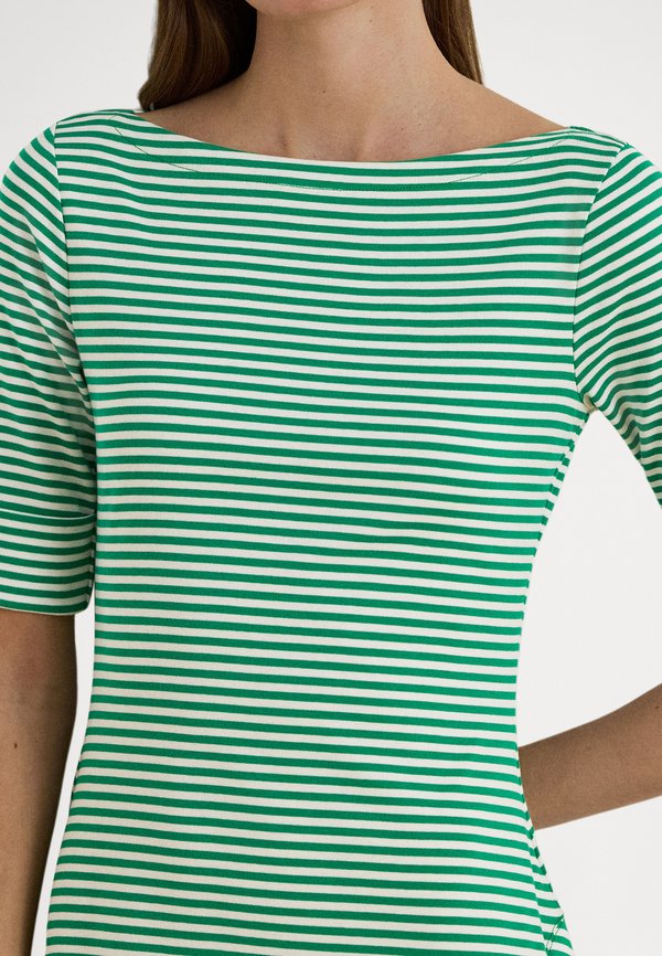 Lauren Ralph Lauren Petite STRIPED STRETCH COTTON RIBBED MIDI DRESS