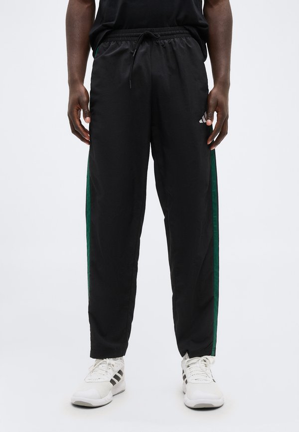 adidas Sportswear ESSENTIALS 3 STRIIPES WOVEN OPEN HEM - Tracksuit bottoms - black/team dark green/white/better scarlet