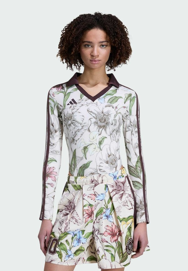 adidas Sportswear ADIDAS SPORTSWEAR ADIDAS X FARM RIO BODYSUIT - Long sleeved top - ecru tint/shadow brown/multicolor