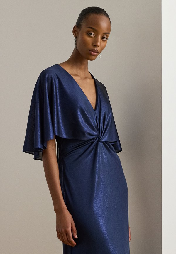 Lauren Ralph Lauren METALLIC JERSEY TWIST-FRONT CAPE GOWN