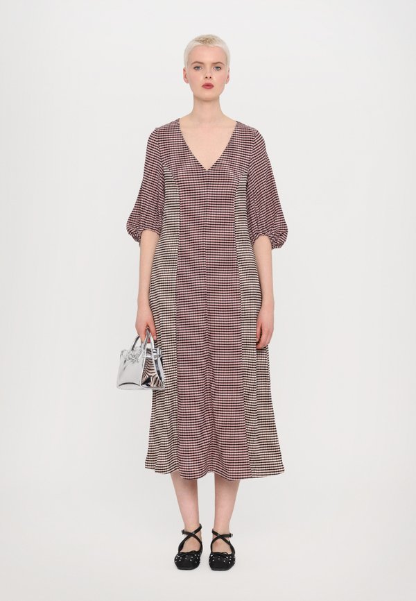 Stine Goya PATCHWORK THREE QUARTER SLEEVE MIDI DRESS