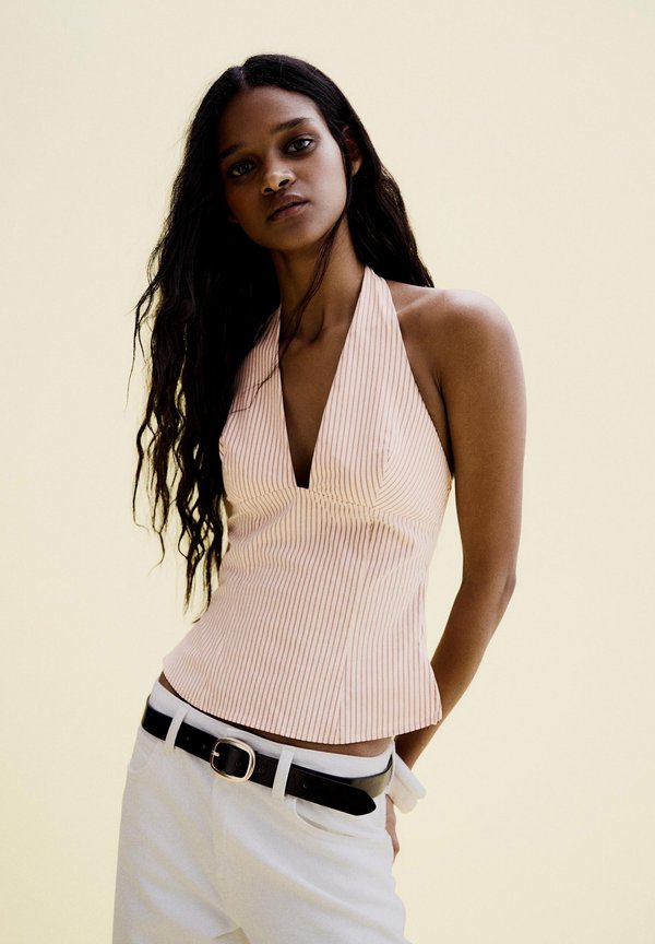 Bershka FRONT ZIP TOP - Blouse - beige