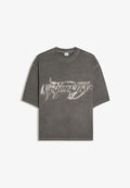 Bershka BOXY FIT PRINT T-SHIRT - Print T-shirt - dark grey