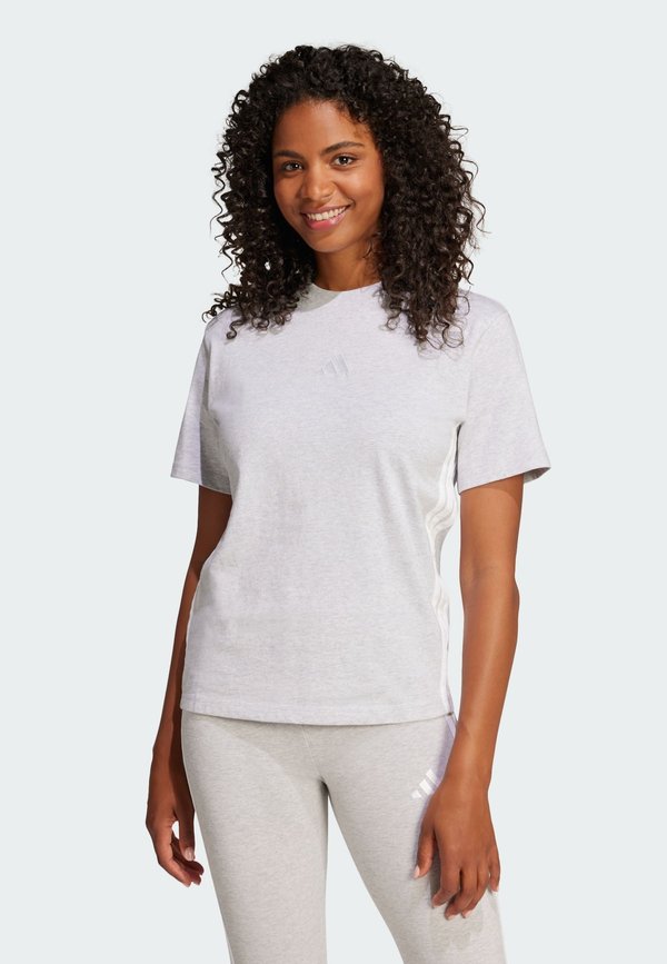 adidas Sportswear ESSENTIALS 3 STRIPES - Print T-shirt - light grey heather   white