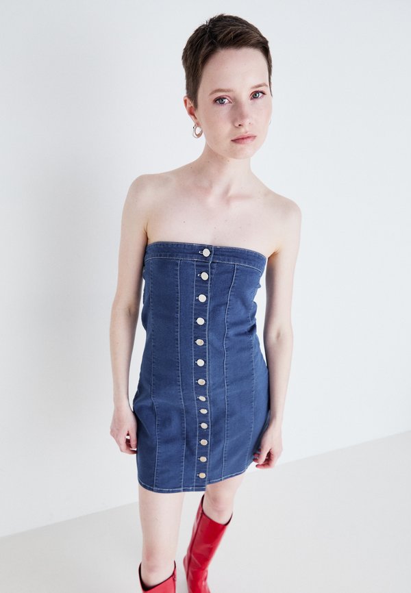 Denim Project BUTTON BANDEAU DRESS